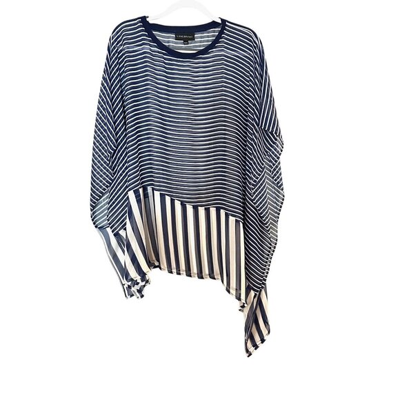 Lane Bryant Womens Top Tunic Sheer Blouse Size18 20 Navy Blue White Stripe - Picture 1 of 3